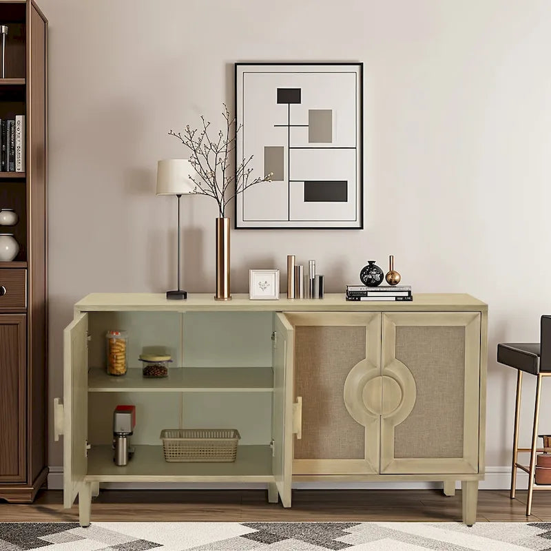 59.84Eleganter Vintage-Schrank mit 4 Türen und Leinenverzierung