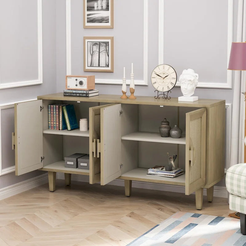 59.84Eleganter Vintage-Schrank mit 4 Türen und Leinenverzierung