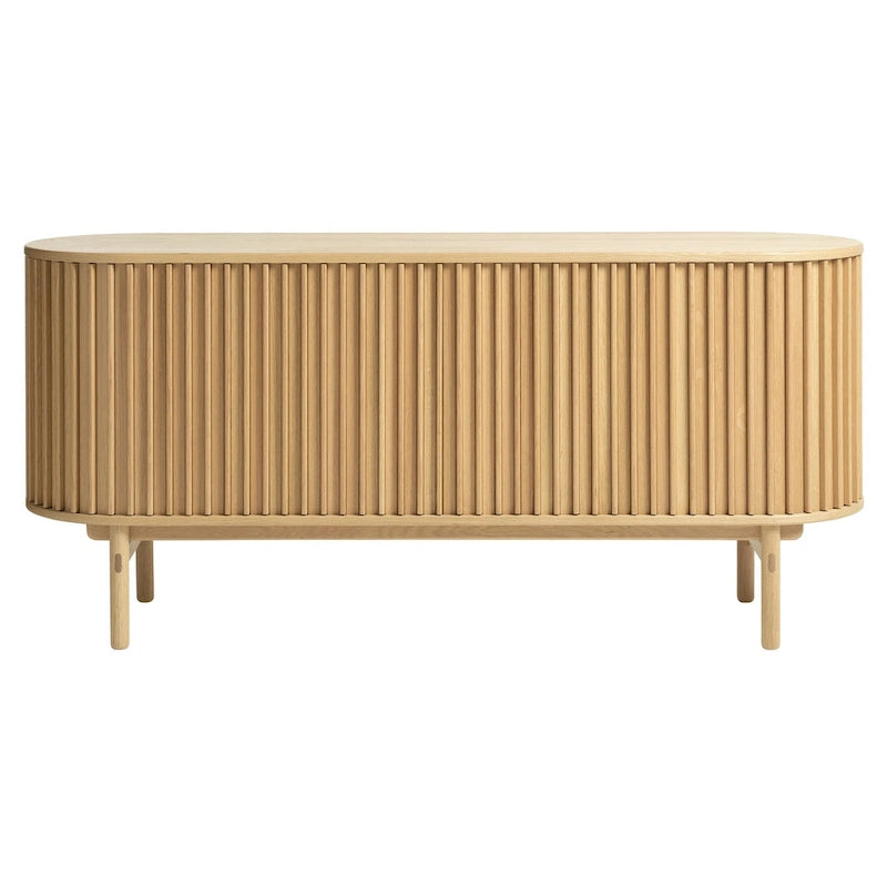 Aparador moderno de mediados de siglo con puertas corredizas redondeadas, 63W, natural - 18W x 63L x 29H