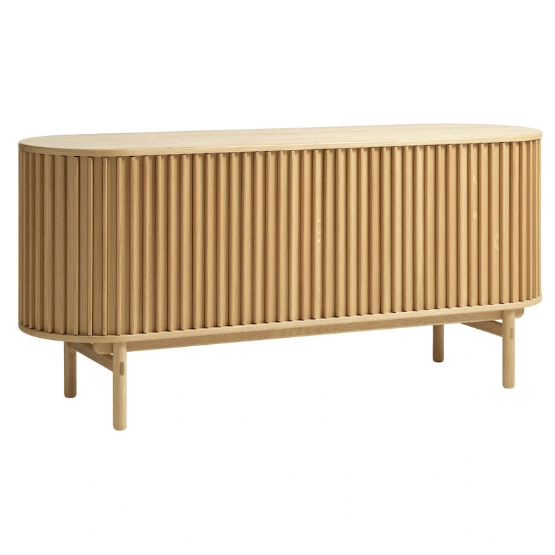 Aparador moderno de mediados de siglo con puertas corredizas redondeadas, 63W, natural - 18W x 63L x 29H