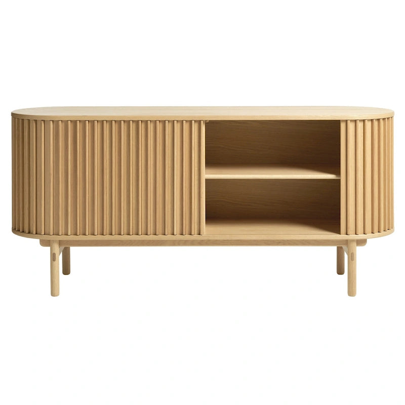 Aparador moderno de mediados de siglo con puertas corredizas redondeadas, 63W, natural - 18W x 63L x 29H