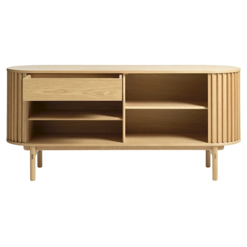 Aparador moderno de mediados de siglo con puertas corredizas redondeadas, 63W, natural - 18W x 63L x 29H