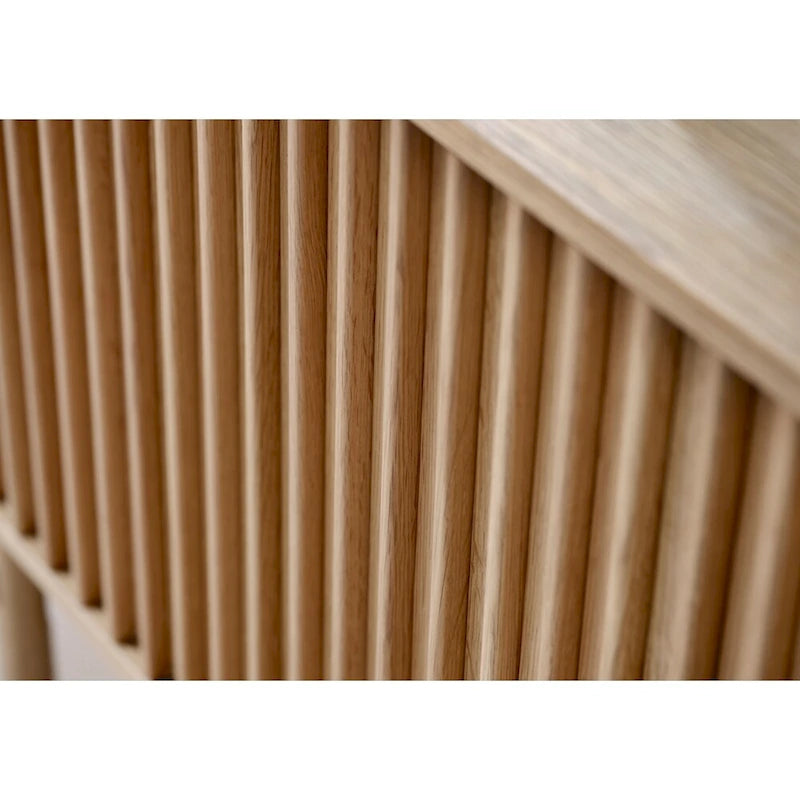 Aparador moderno de mediados de siglo con puertas corredizas redondeadas, 63W, natural - 18W x 63L x 29H