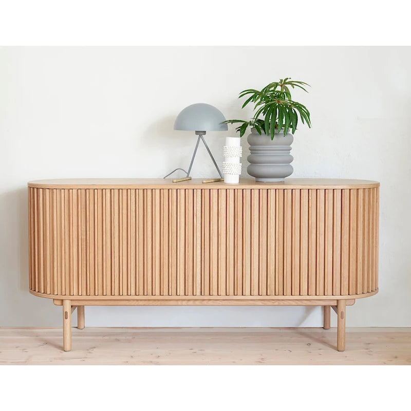 Aparador moderno de mediados de siglo con puertas corredizas redondeadas, 63W, natural - 18W x 63L x 29H