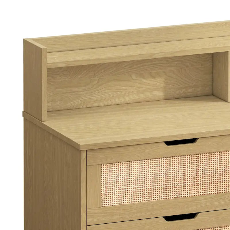 Armario decorativo de almacenamiento con 6 cajones de ratán, luces LED y toma de corriente