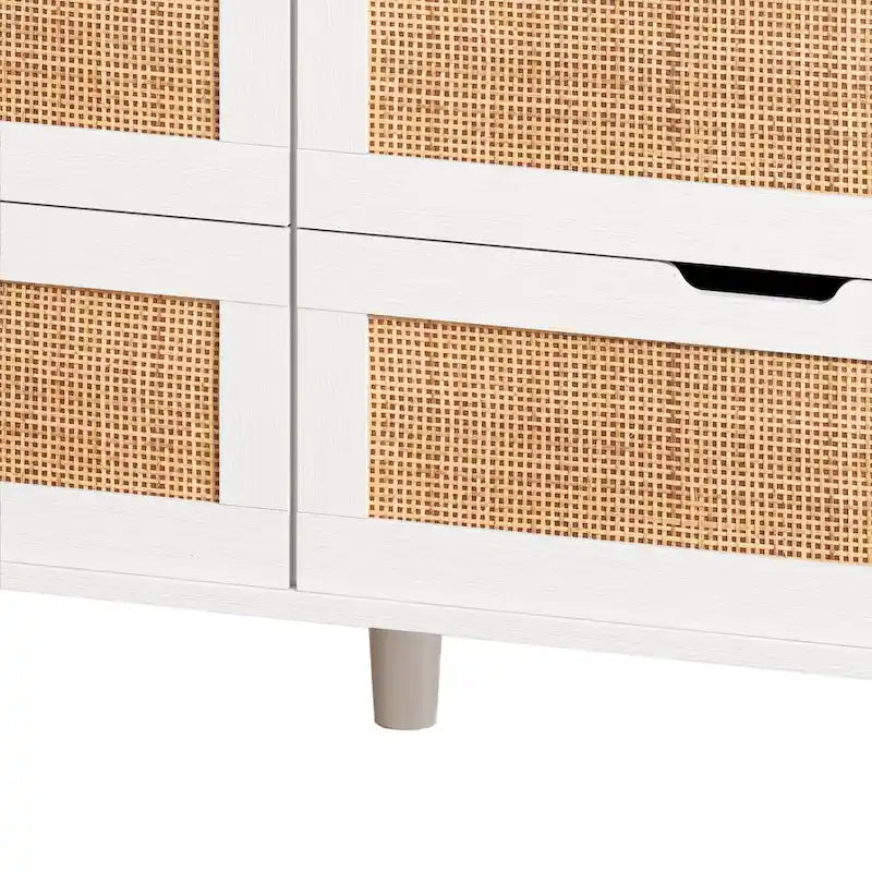 Armario decorativo de almacenamiento con 6 cajones de ratán, luces LED y toma de corriente