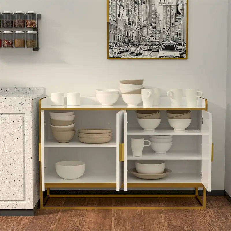 Modern Kitchen Buffet Storage Cabinet with Metal Legs
