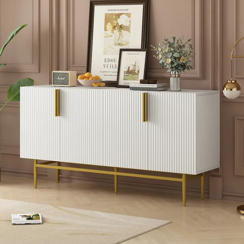 Aparador moderno y elegante de 4 puertas con tiradores metálicos dorados para comedor, sala de estar, dormitorio o pasillo