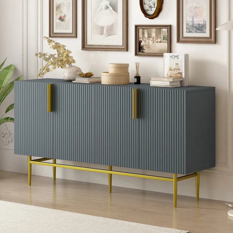 Aparador moderno y elegante de 4 puertas con tiradores metálicos dorados para comedor, sala de estar, dormitorio o pasillo