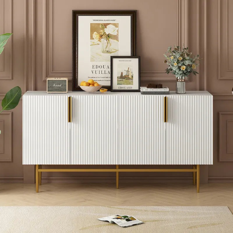 Aparador moderno y elegante de 4 puertas con tiradores metálicos dorados para comedor, sala de estar, dormitorio o pasillo