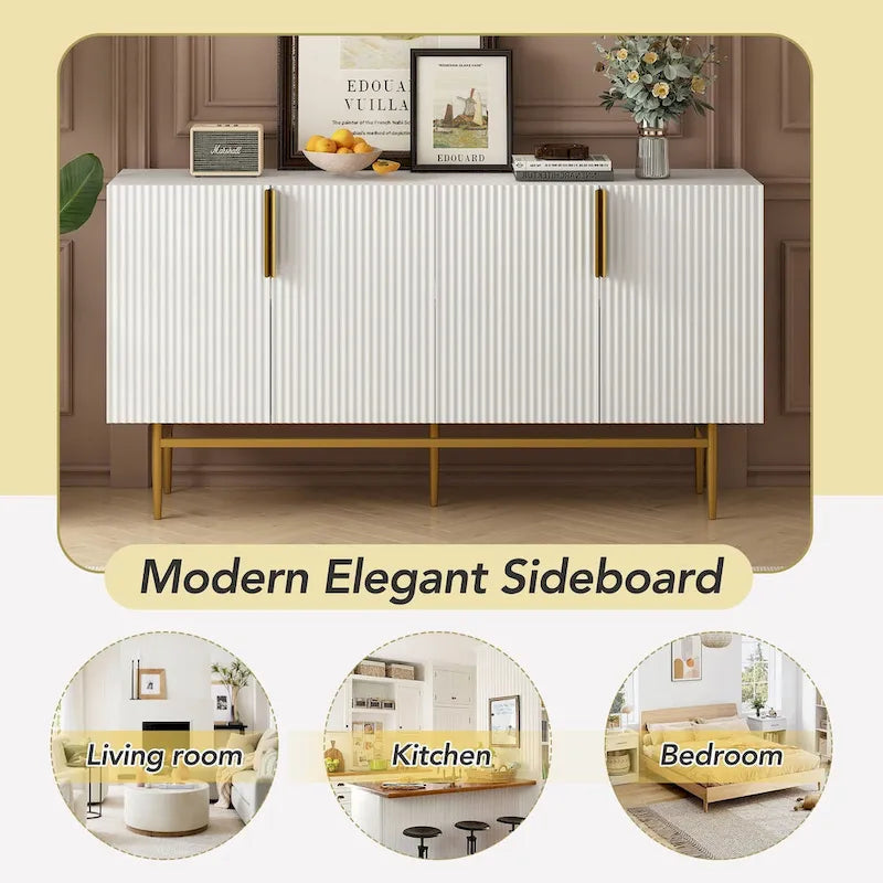 Aparador moderno y elegante de 4 puertas con tiradores metálicos dorados para comedor, sala de estar, dormitorio o pasillo