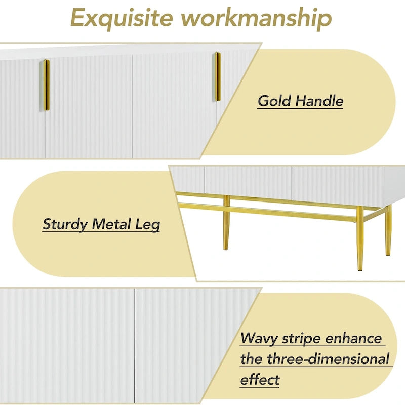 Aparador moderno y elegante de 4 puertas con tiradores metálicos dorados para comedor, sala de estar, dormitorio o pasillo