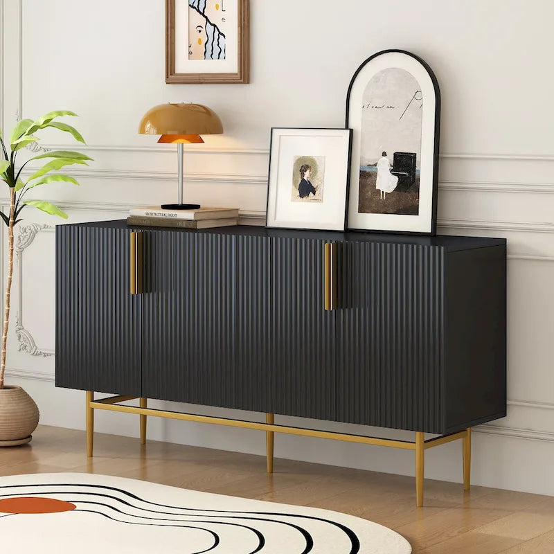 Aparador moderno y elegante de 4 puertas con tiradores metálicos dorados para comedor, sala de estar, dormitorio o pasillo