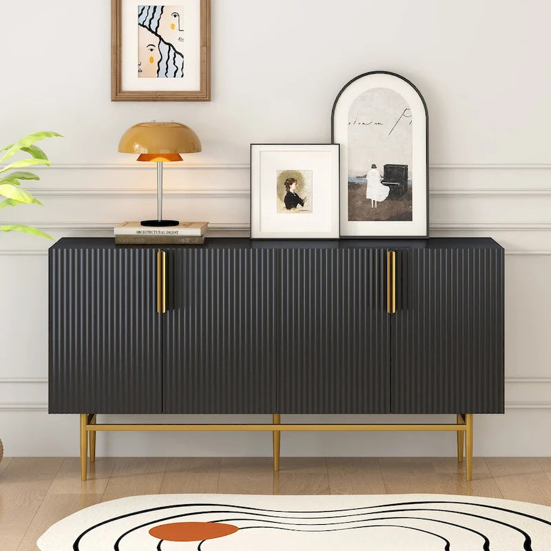 Aparador moderno y elegante de 4 puertas con tiradores metálicos dorados para comedor, sala de estar, dormitorio o pasillo