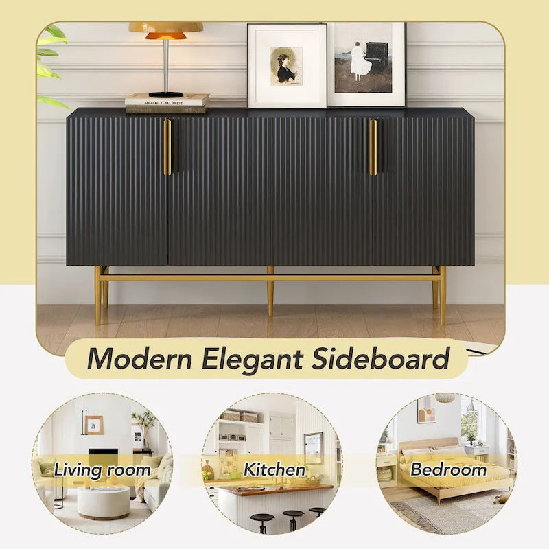 Aparador moderno y elegante de 4 puertas con tiradores metálicos dorados para comedor, sala de estar, dormitorio o pasillo