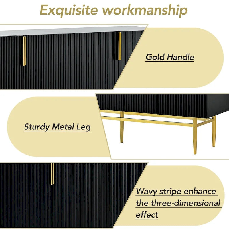 Aparador moderno y elegante de 4 puertas con tiradores metálicos dorados para comedor, sala de estar, dormitorio o pasillo
