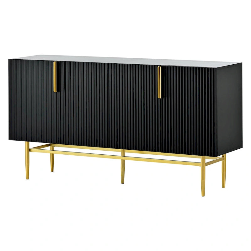 Aparador moderno y elegante de 4 puertas con tiradores metálicos dorados para comedor, sala de estar, dormitorio o pasillo