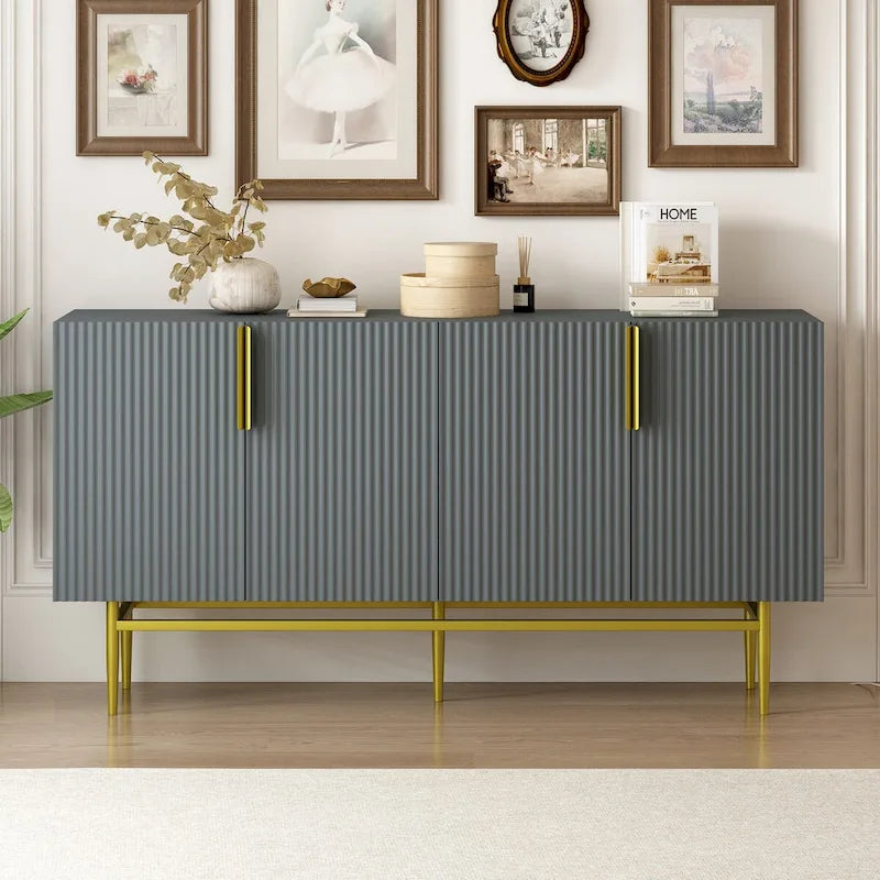 Aparador moderno y elegante de 4 puertas con tiradores metálicos dorados para comedor, sala de estar, dormitorio o pasillo