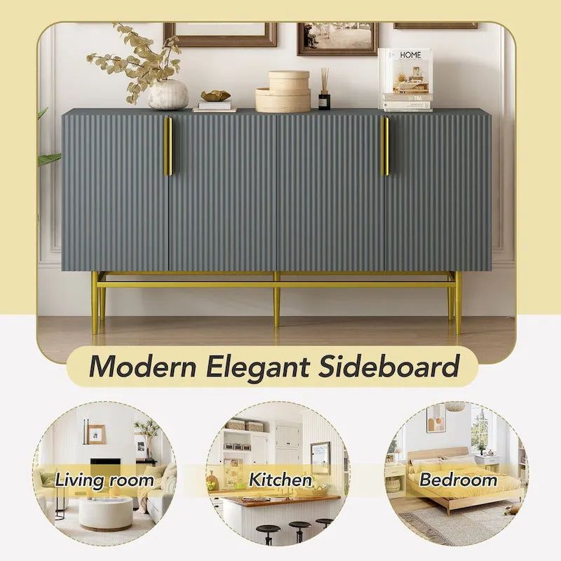 Aparador moderno y elegante de 4 puertas con tiradores metálicos dorados para comedor, sala de estar, dormitorio o pasillo
