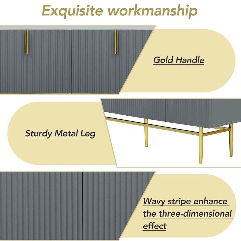 Aparador moderno y elegante de 4 puertas con tiradores metálicos dorados para comedor, sala de estar, dormitorio o pasillo