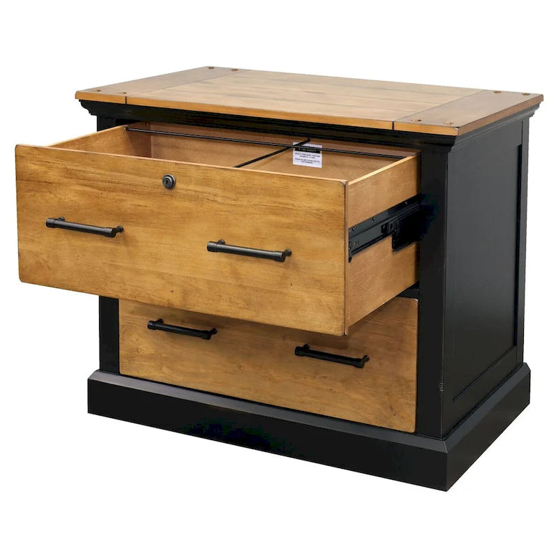 Archivador horizontal de madera (con cajones para documentos de tamaño Legal o Letter), armario de almacenamiento para oficina, negro