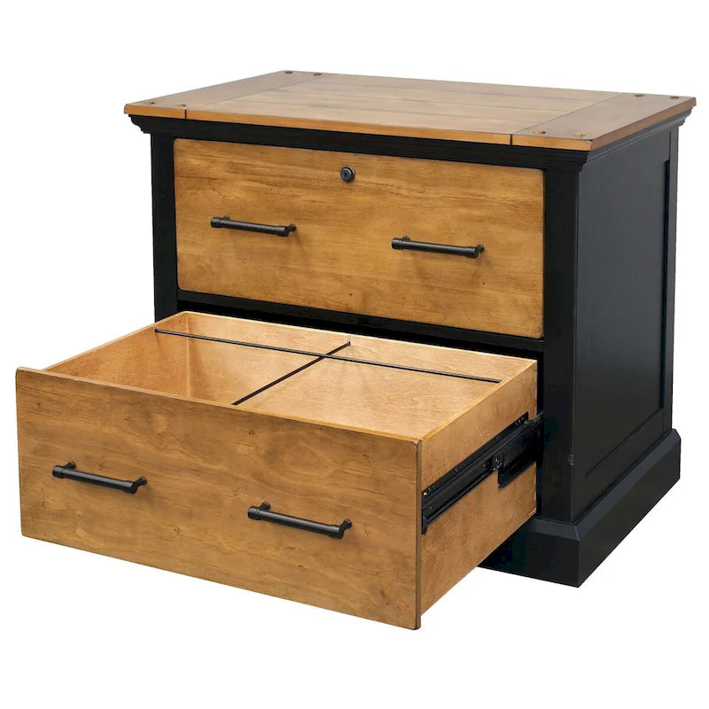 Archivador horizontal de madera (con cajones para documentos de tamaño Legal o Letter), armario de almacenamiento para oficina, negro