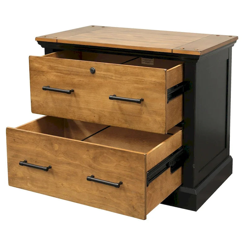 Archivador horizontal de madera (con cajones para documentos de tamaño Legal o Letter), armario de almacenamiento para oficina, negro