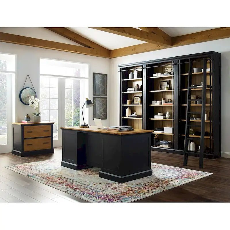 Archivador horizontal de madera (con cajones para documentos de tamaño Legal o Letter), armario de almacenamiento para oficina, negro
