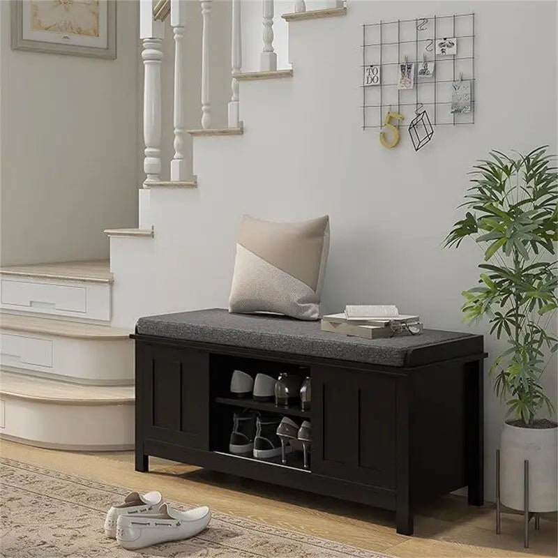 Banco zapatero con almacenamiento y puertas corredizas - 15.75D x 44W x 19.75H