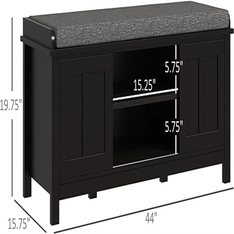 Banco zapatero con almacenamiento y puertas corredizas - 15.75D x 44W x 19.75H