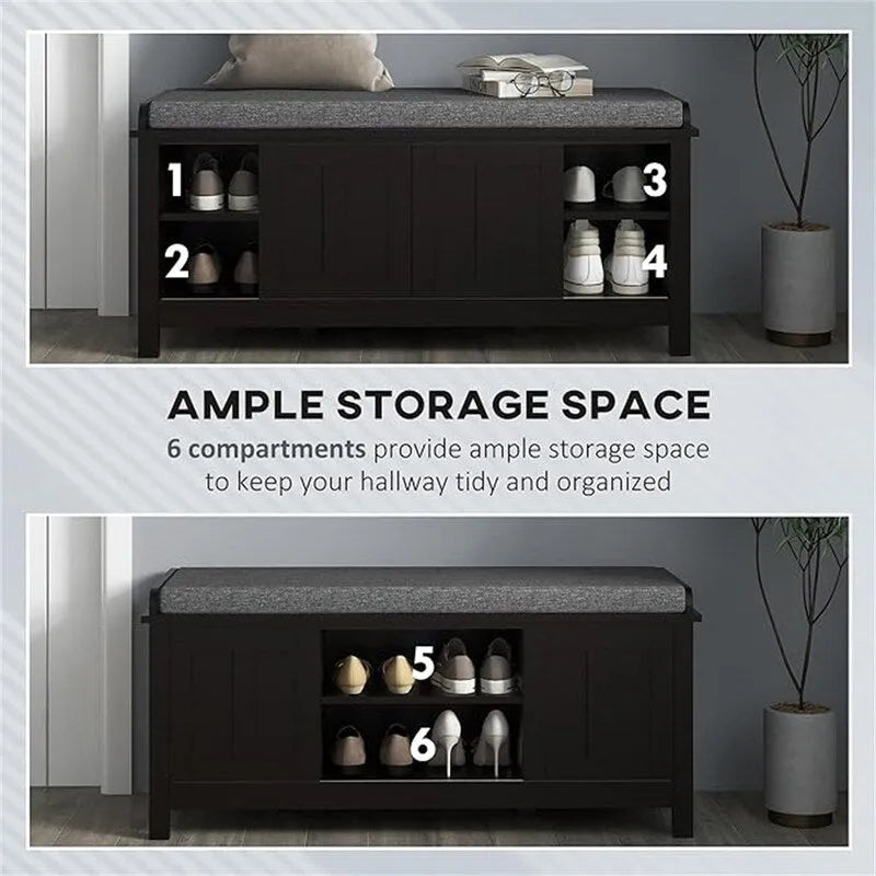 Banco zapatero con almacenamiento y puertas corredizas - 15.75D x 44W x 19.75H