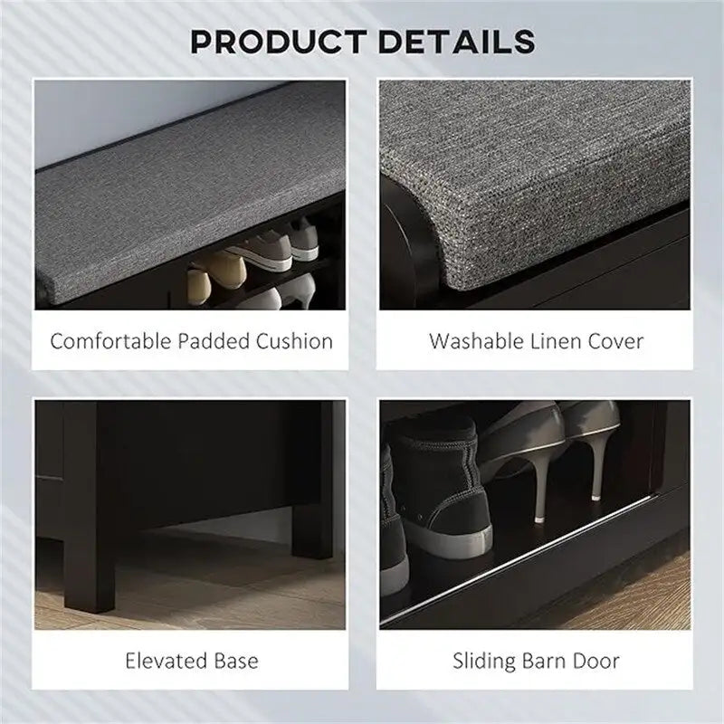 Banco zapatero con almacenamiento y puertas corredizas - 15.75D x 44W x 19.75H