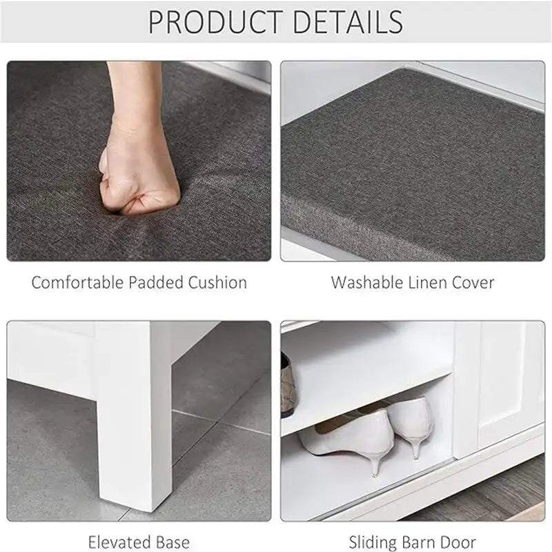 Banco zapatero con almacenamiento y puertas corredizas - 15.75D x 44W x 19.75H