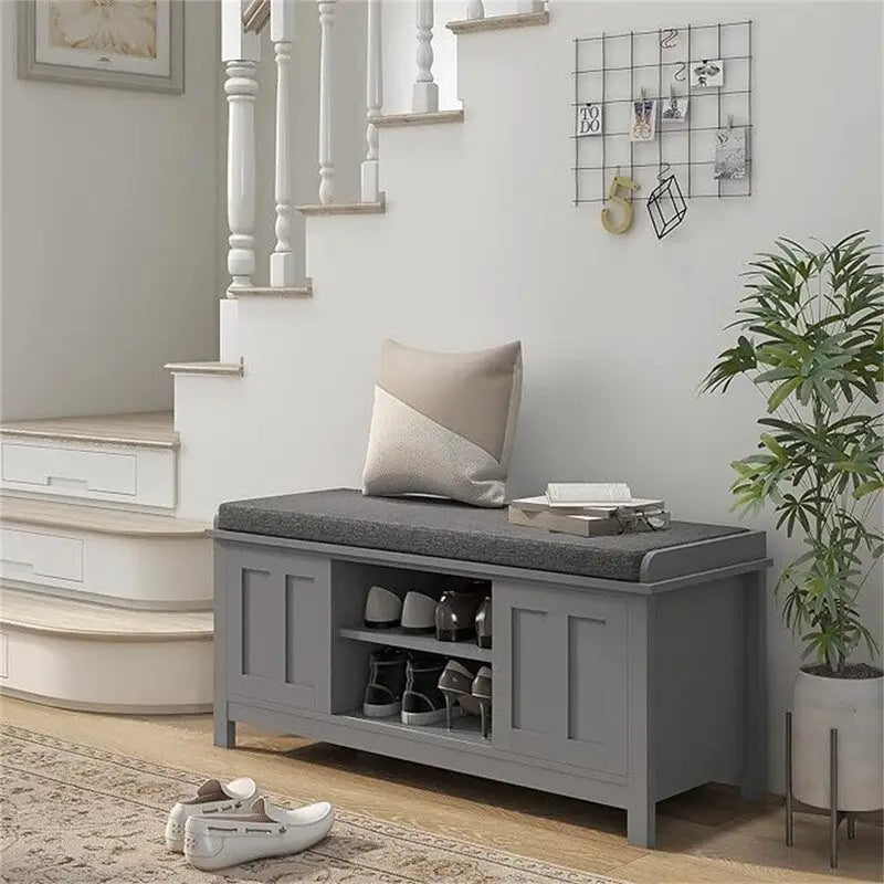 Banco zapatero con almacenamiento y puertas corredizas - 15.75D x 44W x 19.75H