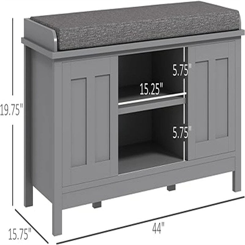 Banco zapatero con almacenamiento y puertas corredizas - 15.75D x 44W x 19.75H