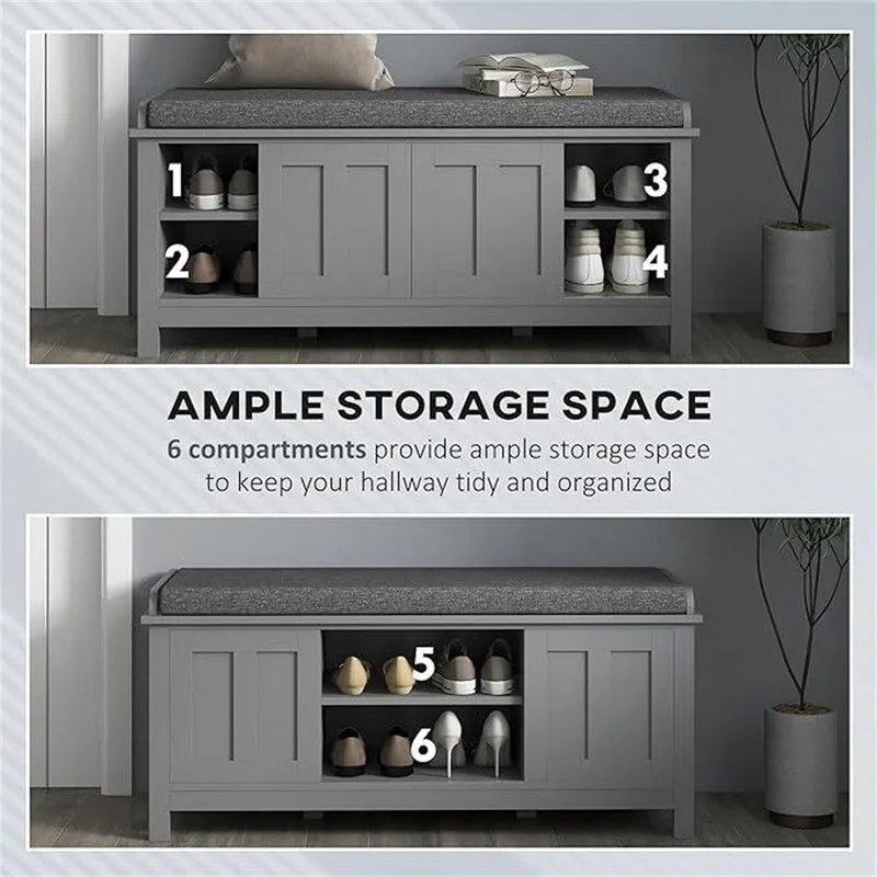 Banco zapatero con almacenamiento y puertas corredizas - 15.75D x 44W x 19.75H