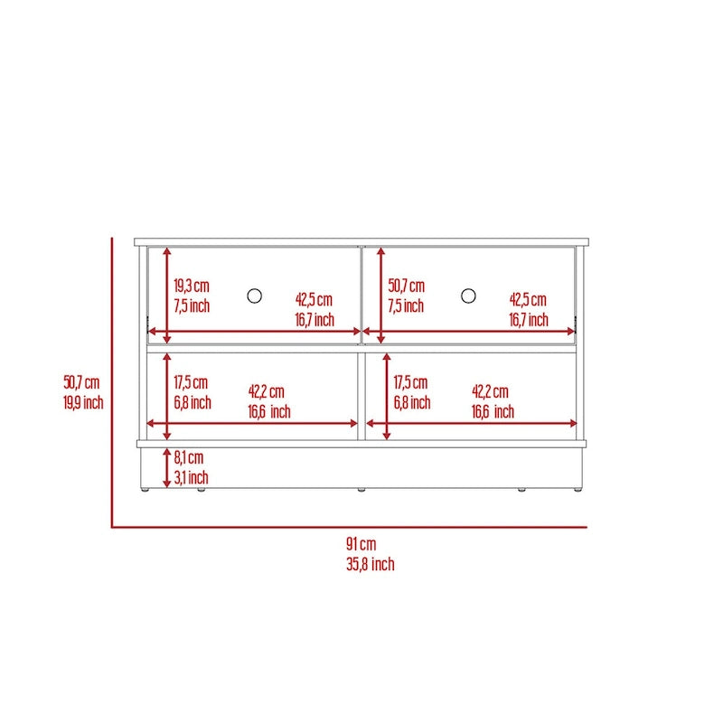 Banc de rangement avec étagère inférieure et deux tiroirs, finition chêne clair ; de haute qualité, robuste et durable.