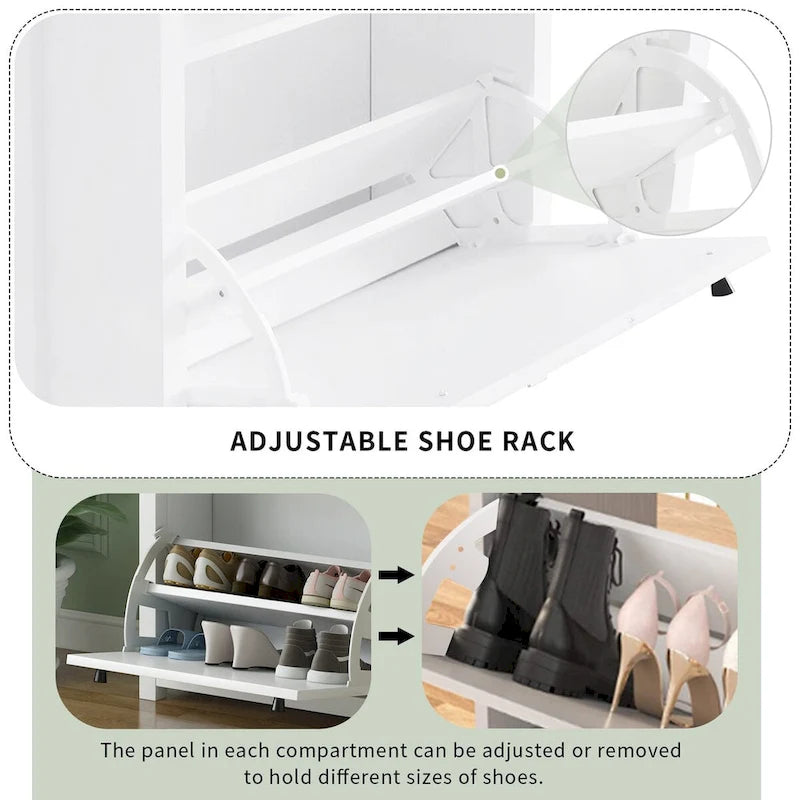 Organizador para entrada con 2 cajones abatibles, zapatero con superficie de estampado de vetas de madera y cajón, con panel ajustable