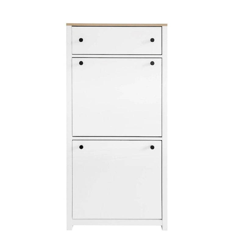Organizador para entrada con 2 cajones abatibles, zapatero con superficie de estampado de vetas de madera y cajón, con panel ajustable