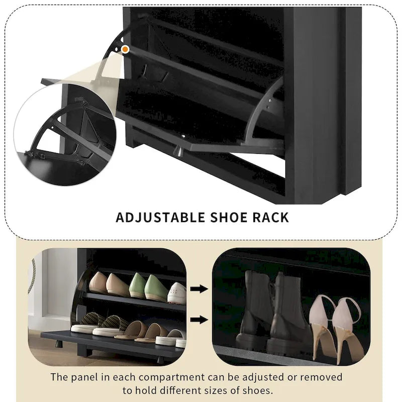 Organizador para entrada con 2 cajones abatibles, zapatero con superficie de estampado de vetas de madera y cajón, con panel ajustable