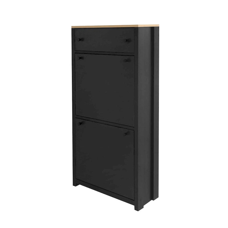 Organizador para entrada con 2 cajones abatibles, zapatero con superficie de estampado de vetas de madera y cajón, con panel ajustable