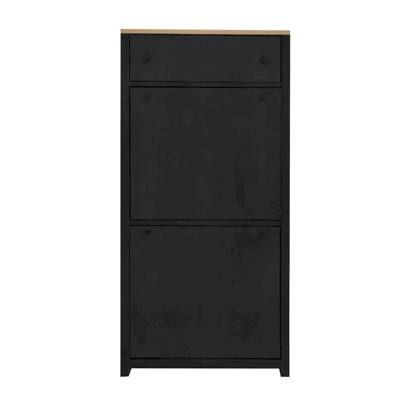 Organizador para entrada con 2 cajones abatibles, zapatero con superficie de estampado de vetas de madera y cajón, con panel ajustable