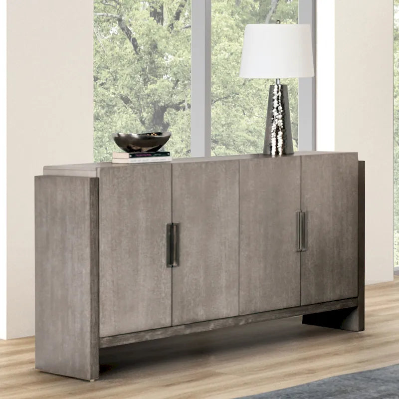 Aparador gris de madera maciza de estilo transicional (con puertas de armario)