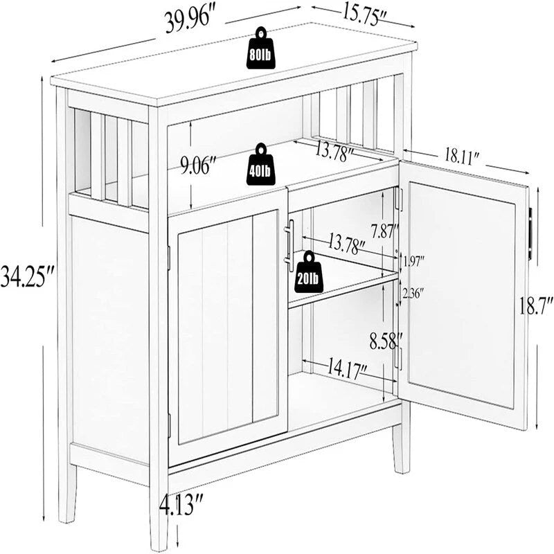 Buffet de cuisine avec rangement - 15.75D x 39.96W x 34.25H