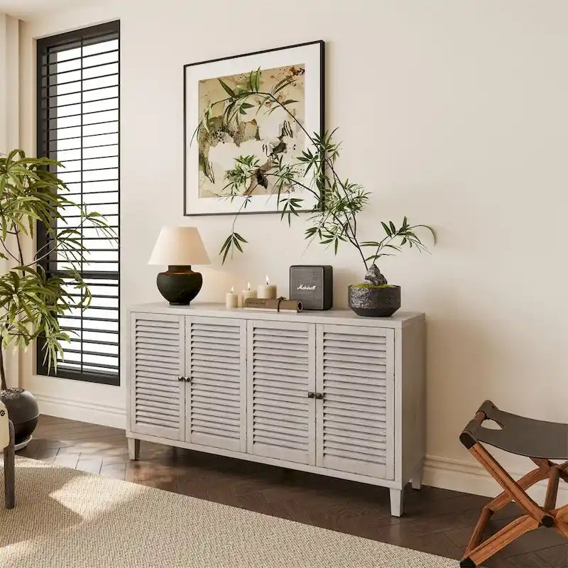 Holz-Sideboard mit 4 Lamellentüren, Buffetschrank und Servierschrank