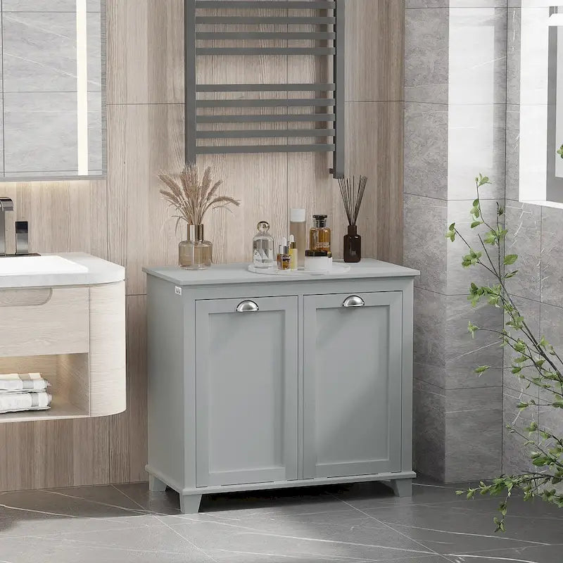 Armario clasificador de ropa sucia con compartimento abatible, organizador de baño con cesto abatible de dos compartimentos