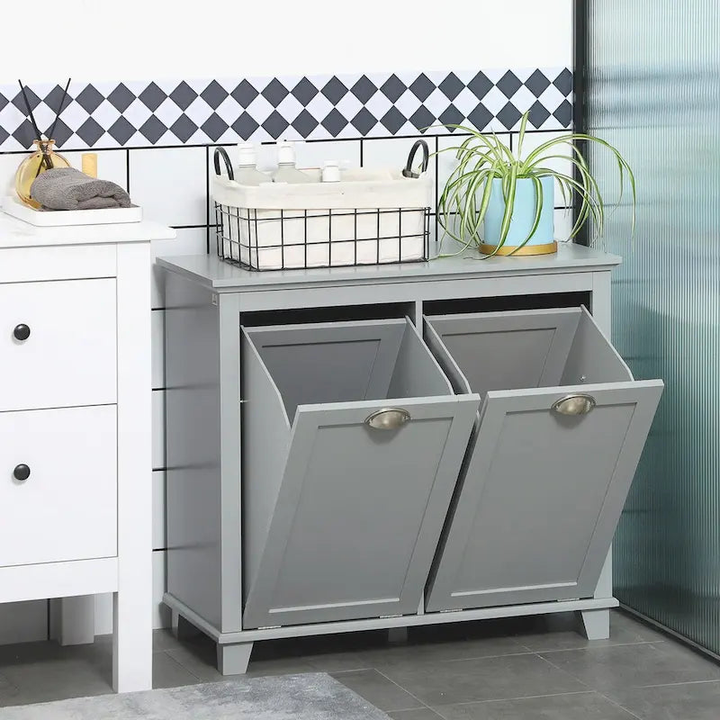 Armario clasificador de ropa sucia con compartimento abatible, organizador de baño con cesto abatible de dos compartimentos