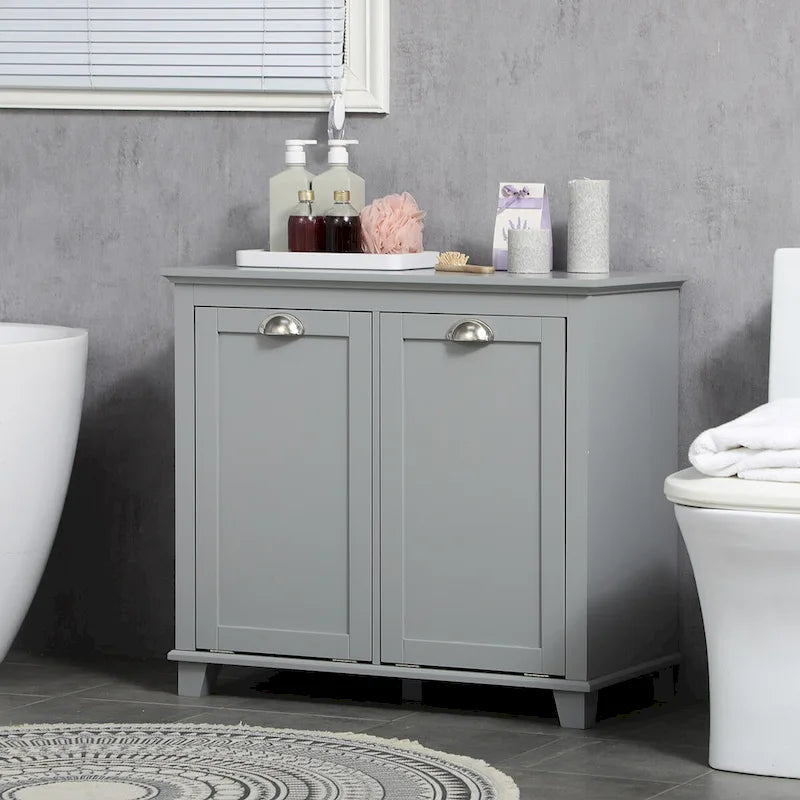 Armario clasificador de ropa sucia con compartimento abatible, organizador de baño con cesto abatible de dos compartimentos