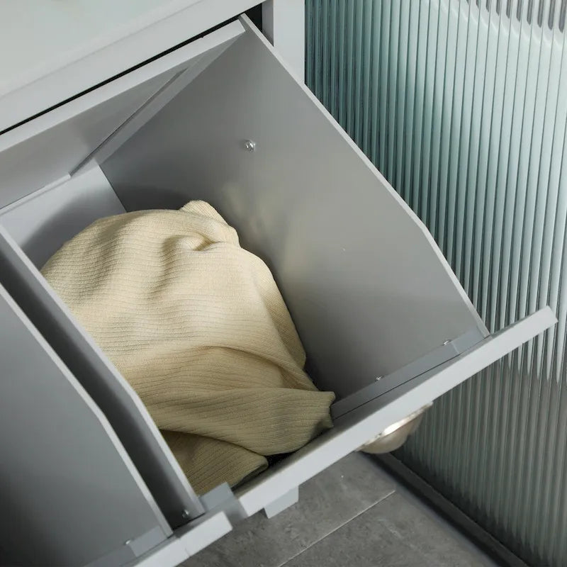 Armario clasificador de ropa sucia con compartimento abatible, organizador de baño con cesto abatible de dos compartimentos
