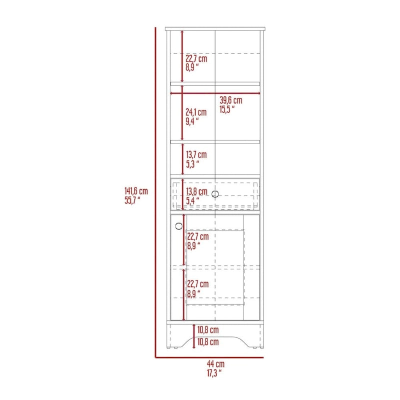 Armario de baño de suelo con dos estantes interiores, dos estantes abiertos y una puerta, para el baño, la cocina o el salón